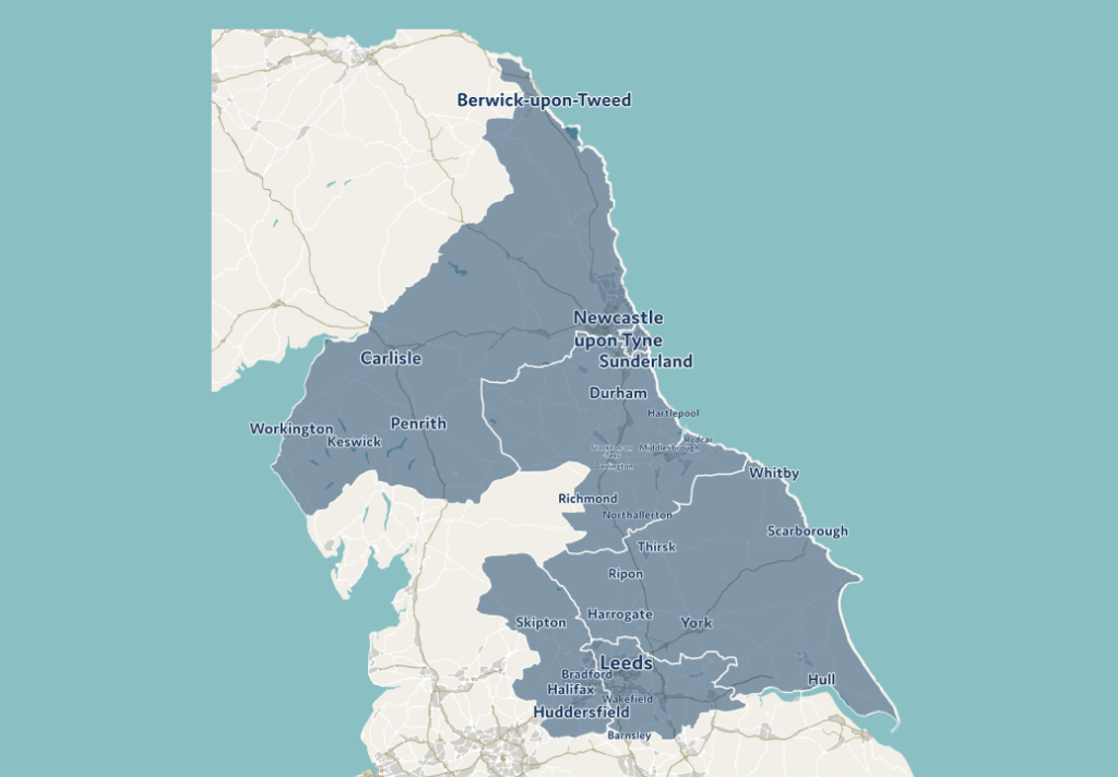 A graphic of the north of England. Regions where Northern Gas Networks operate are highlighted in grey.